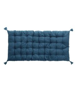 Matelas de sol 60x120 cm pompons uni Pacifique turquoise coton - Bleu