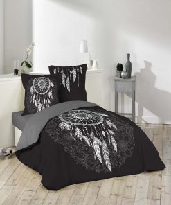 Housse de couette 220x240 Ista noir + 2 taies 100% coton - Noir
