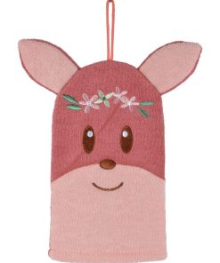 Gant de toilette marionnette enfant 20 x 22 cm Petit faon - Rose