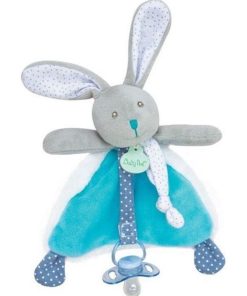 doudou Babynat Attache tétine Lapin Bleu Poupi - Bleu