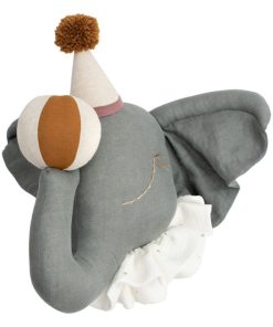 Trophée mural enfant en lin, Éléphant de cirque gris - Gris