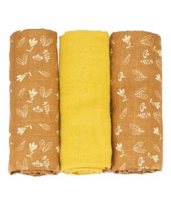 Lot de 3 langes 70x70 bébé Trois Kilos Sept - Marron clair