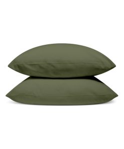 Bleu Câlin - Lot de 2 Taies d'oreiller unies Percale de coton 80 fils/m² - Kaki