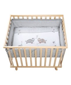 ROBA Parc Bébé en Bois 75x100 "Jumbotwins" + Tapis de Parc Bébé et Roues à Freins - Blanc - Marron clair