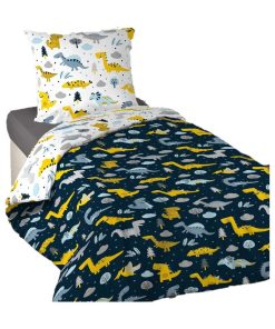 Housse de couette + taie microfibre 140 x 200 cm Dinos - Bleu