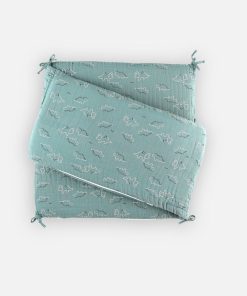 Tour de lit respirant en mousseline BIO, - Bleu
