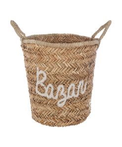 Panier osier avec broderie blanc - Multicolore