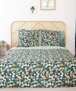 Parure de lit 'fleurie' - 2 personnes - Vert