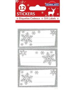 12 étiquettes adhésives de Noël - Flocons argentés à paillettes - N/A