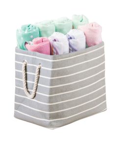 Cube De Rangement 38x27cm En Papier Tressé Gris Rayures Luca - Gris