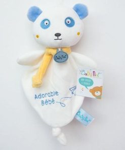 doudou Babynat Ours Blanc Bleu Adorable Bebe Kawaii Plat - Blanc