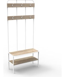 Meuble d'entrée,vestiaire, porte manteaux 6 crochets  et banc avec range-chaussures - Blanc