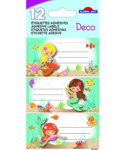 12 étiquettes adhésives scolaires - Rectangle - Sirènes - Paillettes - N/A