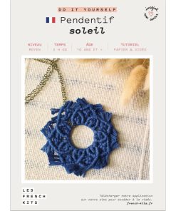 Bijoux Macramé - Grand pendentif Soleil bleu - N/A