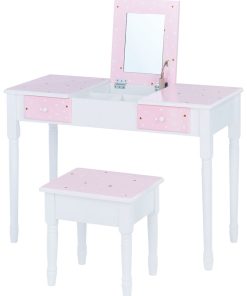 Coiffeuse enfant bois table maquillage miroir tabouret Fantasy Fields Teamson TD-13295A - Rose
