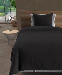 Parure Housse de couette microfibre lavee intemporel - Noir