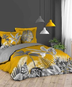 Housse de couette 260x240 + 2 taies Isibelle coton 57 fils - Jaune