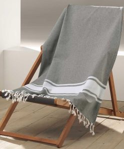 Fouta à franges 100x200 cm Filoti kaki coton - Vert