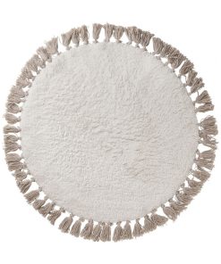 Guy Levasseur - Tapis enfant en coton uni ecru et taupe à pompons - Blanc