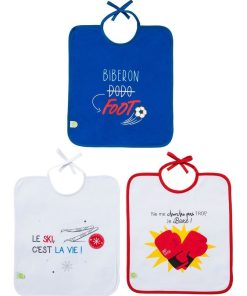 Lot de 3 bavoirs Foot, Ski, Boxe - 6 mois - Bleu