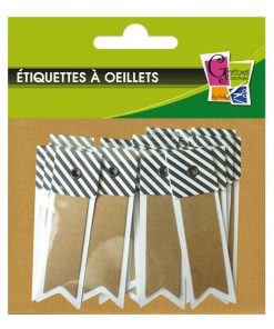 100 étiquettes kraft rayées - Fanion - N/A