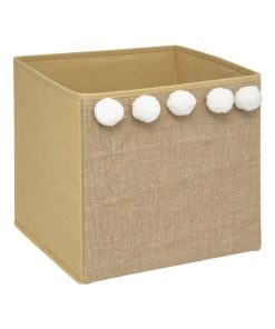 Bac de rangement jute pompons - Beige