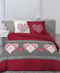 Parure Housse de couette + taie Home Sweet Home - Rouge