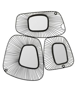 Décoration murale métal trio miroirs - Noir