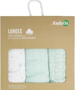 Lot de 3 langes en coton bio Étoile vert d'eau (60 x 60 cm) - Vert d'eau