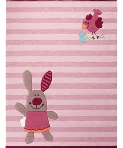 Tapis enfant 120x180 HAPPY FRIENDS STRIPES Rose fait main idéal pour Chambre - Rose