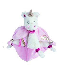 doudou Babynat Licorne Blanc Arc en Ciel Corne or BN0322 Les Licornes Plat - Blanc