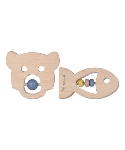 Set de 2 anneaux de dentition animaux en bois - Gris
