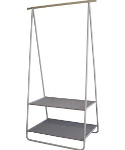 Portant en bois, métal et textilène - Taupe, naturel - 1 barre de penderie, 2 étagères - 55x95x171cm - Gris taupe