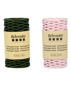 2 bobines fil kraft vert bouteille/rose 2mm x 25 m - N/A