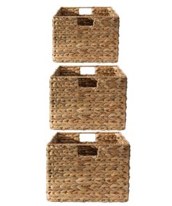 Paniers En Jacinthe D'eau Avec Armature Métal - Lot De 3 - Marron