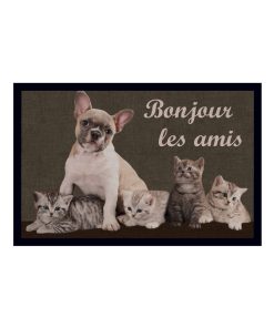 Tapis d'entree Bonjour les amis - Gris