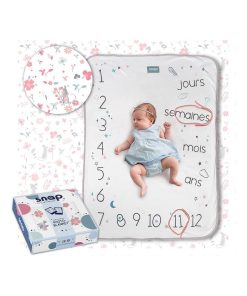 Couverture étape réversible 2 en 1 en coton - Rosy white - Blanc