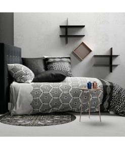 Housse de couette 140x200 Pavage + 1 taie 100% coton 57 fils - Noir