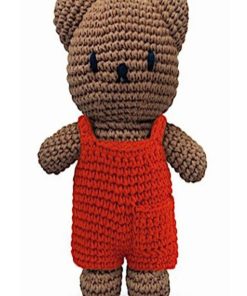 Peluche tricotée Boris salopette rouge (25 cm) - Rouge