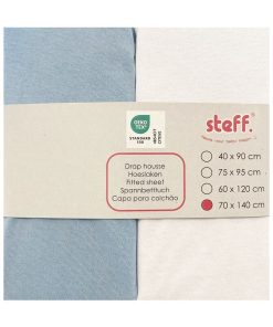 Steff - Drap housse - coton - lot de 2 - OEKO tex standard 100 - Blanc Bleu
