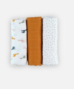 Set de 3 langes en mousseline BIO 70 x 70 cm, et ochre - N/A