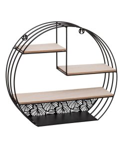 Étagère murale métal et bois ronde noir - Noir