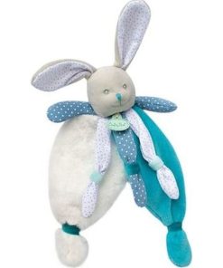 doudou Babynat Lapin Bleu BN0415 Poupi Plat - Bleu