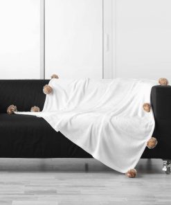 Plaid à pompons 125x150 cm flanelle unie Snowy naturel - Blanc