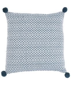 Future Home - Coussin polycoton bleu avec pompons 40x40cm - Bleu
