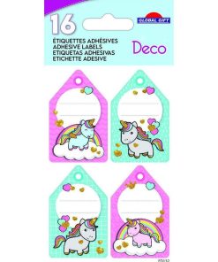 16 étiquettes adhésives scolaires - Rectangle - Licorne - Paillettes - N/A