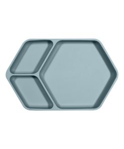 Assiette ventouse carré en silicone - Bleu gris
