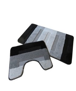 Ensemble Tapis Salle De Bain Et Wc Rayé Noir - Noir