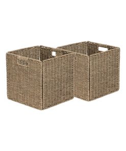 Lot de 2 paniers de rangement pliables - Jonc de mer - 31 x 31 x 31 cm - Marron