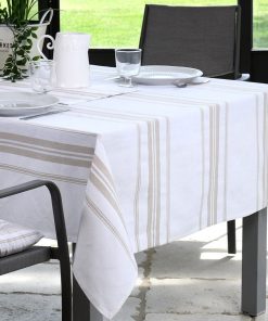 Nappe rectangulaire 140x240 cm Chaumont ficelle coton - Beige